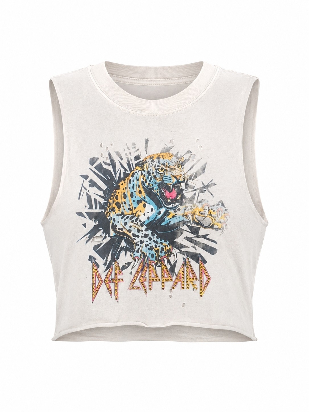 Def Leppard Distressed Crop Tank Top Womens Graphic Band Tee Rock N Roll Muscle